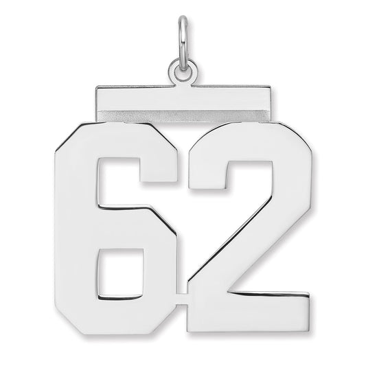 Sterling Silver/Rhodium-plated Polished Number 62 Charm