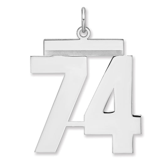Sterling Silver/Rhodium-plated Polished Number 74 Charm