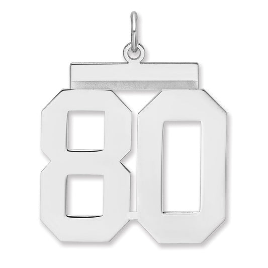 Sterling Silver/Rhodium-plated Polished Number 80 Charm