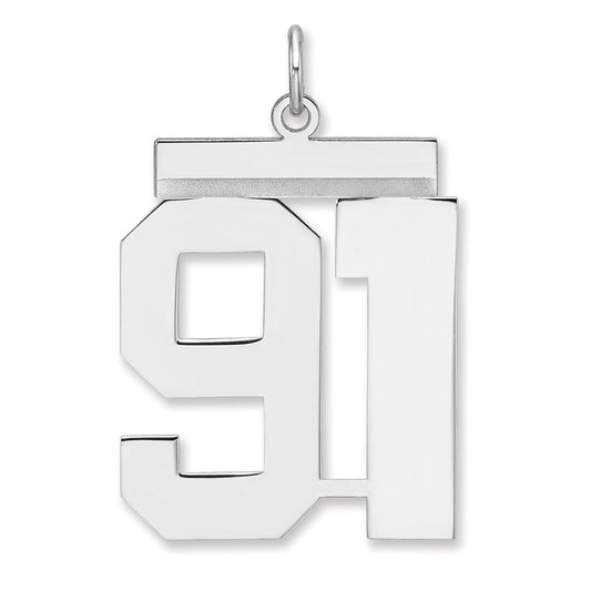 Sterling Silver/Rhodium-plated Polished Number 91 Charm