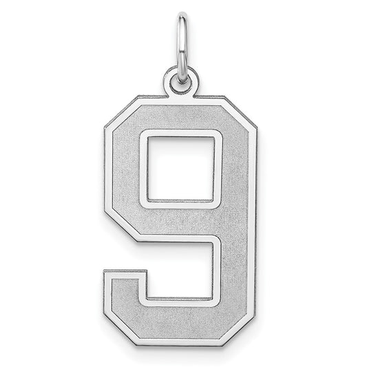 Sterling Silver/Rhodium-plated Satin Number 9 Charm
