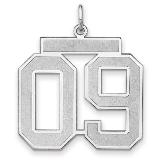 Sterling Silver/Rhodium-plated Satin Number 09 Charm