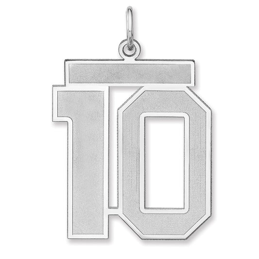 Sterling Silver/Rhodium-plated Satin Number 10 Charm