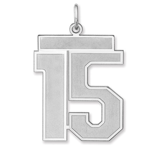 Sterling Silver/Rhodium-plated Satin Number 15 Charm