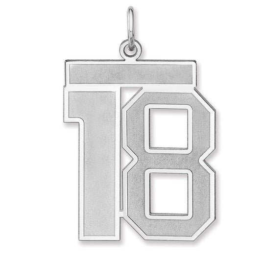 Sterling Silver/Rhodium-plated Satin Number 18 Charm