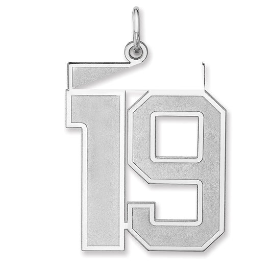 Sterling Silver/Rhodium-plated Satin Number 19 Charm