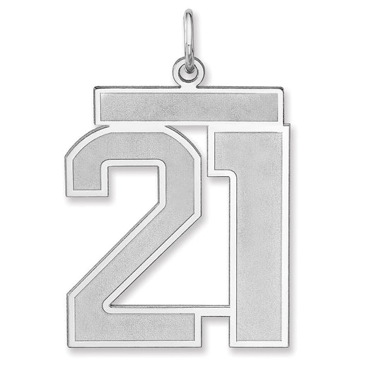 Sterling Silver/Rhodium-plated Satin Number 21 Charm