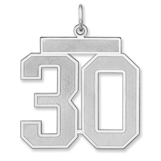 Sterling Silver/Rhodium-plated Satin Number 30 Charm