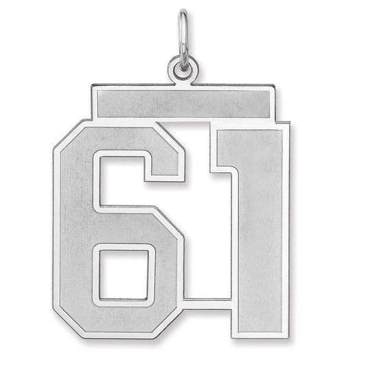 Sterling Silver/Rhodium-plated Satin Number 61 Charm