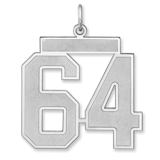 Sterling Silver/Rhodium-plated Satin Number 64 Charm