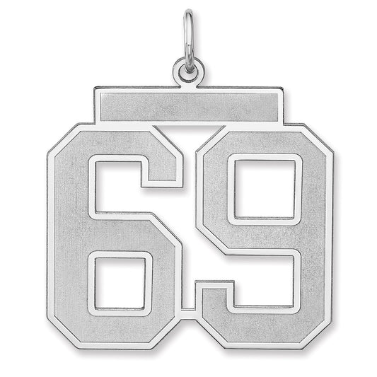 Sterling Silver/Rhodium-plated Satin Number 69 Charm