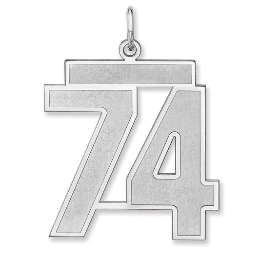 Sterling Silver/Rhodium-plated Satin Number 74 Charm
