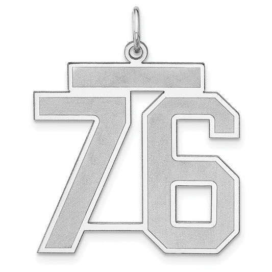 Sterling Silver/Rhodium-plated Satin Number 76 Charm