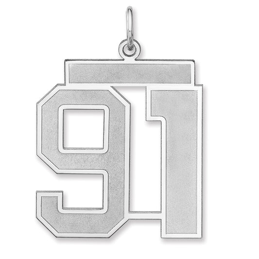 Sterling Silver/Rhodium-plated Satin Number 91 Charm