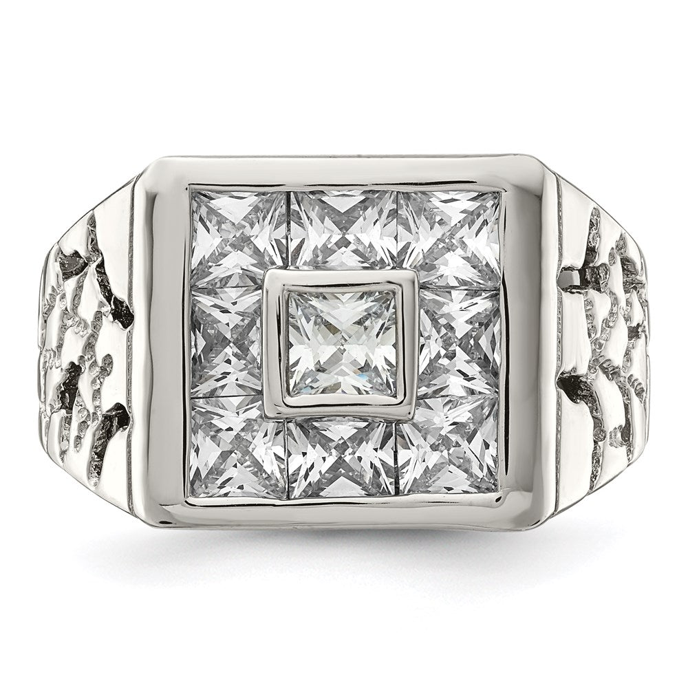 Sterling Silver Rhodium Plated Men's Fashion CZ Ring