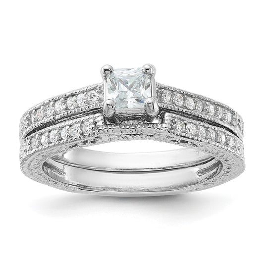 Sterling Silver Rhodium-plated 2-Piece CZ Wedding Set Ring