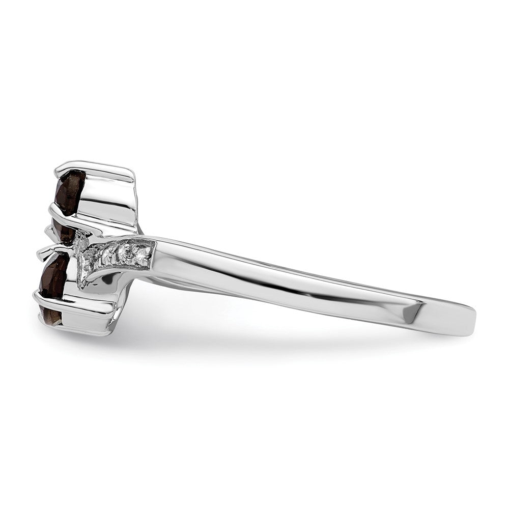 Sterling Silver Rhodium 2 Pear Smoky Quartz & Diamond Ring