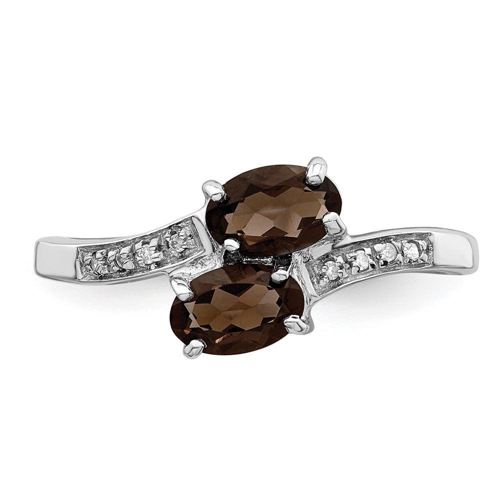 Sterling Silver Rhodium 2 Pear Smoky Quartz & Diamond Ring