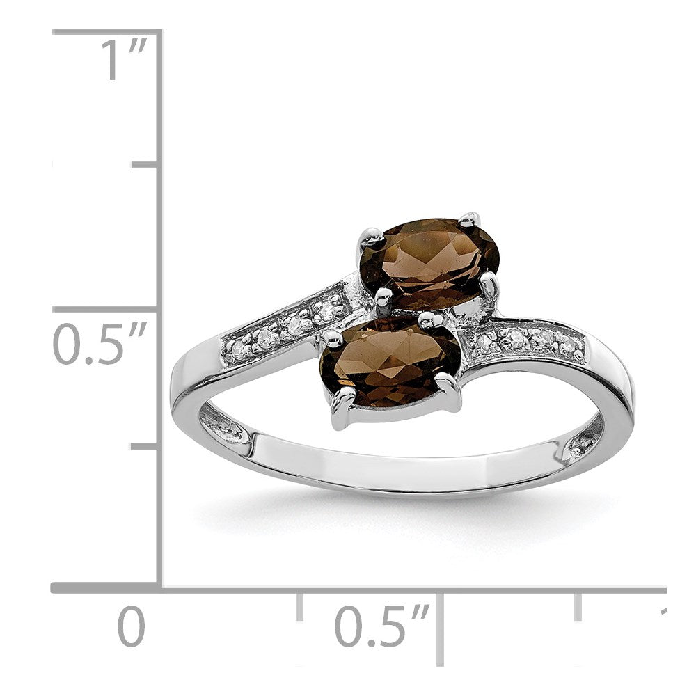 Sterling Silver Rhodium 2 Pear Smoky Quartz & Diamond Ring
