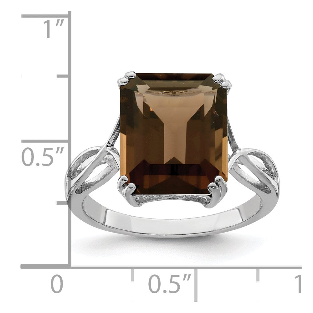 Sterling Silver Rhodium Octagonal Smoky Quartz Ring