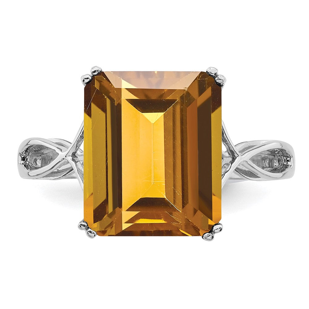 Sterling Silver Rhodium Octagonal Whiskey Quartz Ring