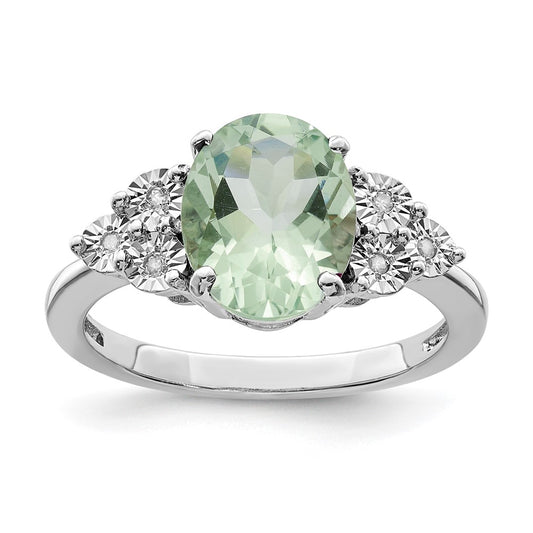 Sterling Silver Rhodium Diam. & Green Quartz Ring