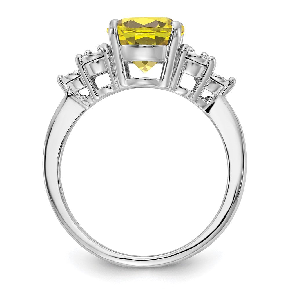 Sterling Silver Rhodium Diam. & Oval Lemon Quartz Ring