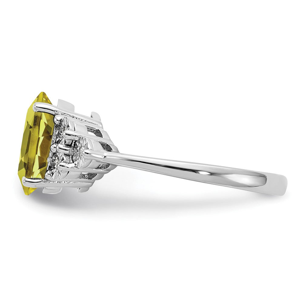 Sterling Silver Rhodium Diam. & Oval Lemon Quartz Ring