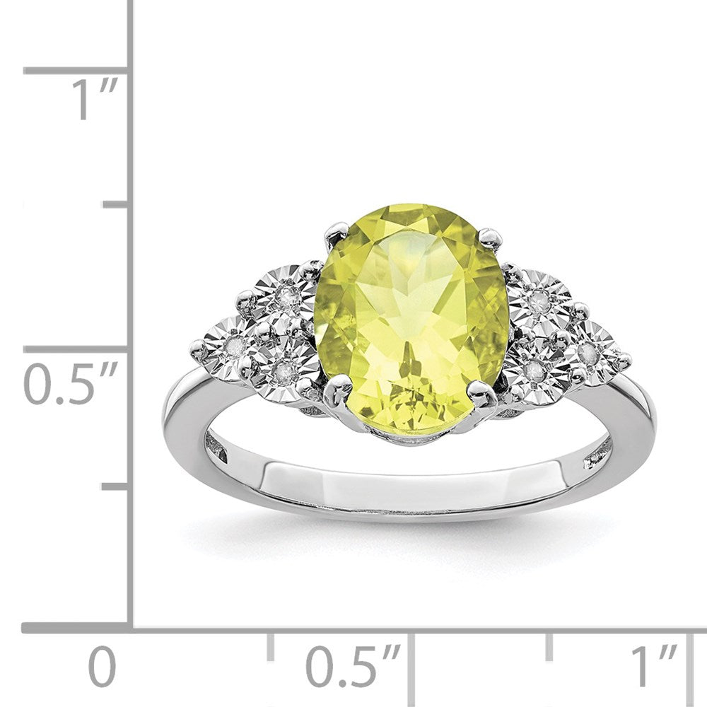 Sterling Silver Rhodium Diam. & Oval Lemon Quartz Ring