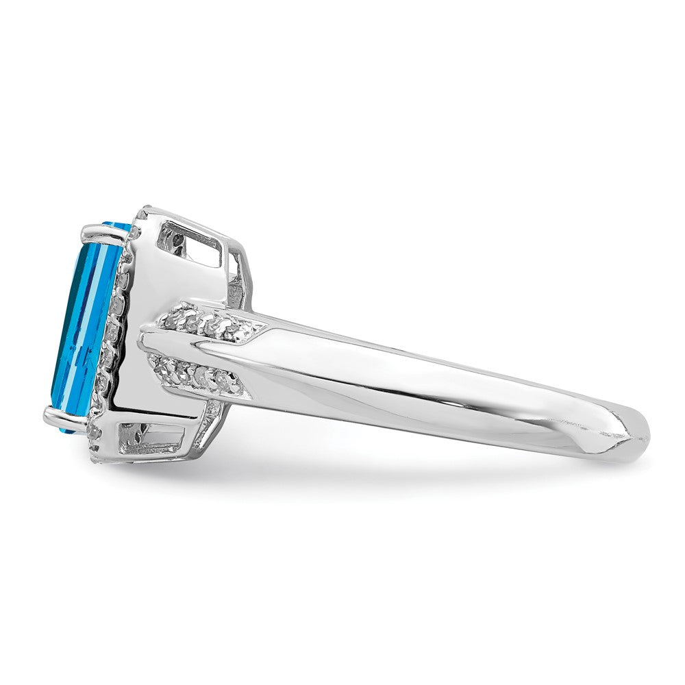 Sterling Silver Rhodium Octagonal Blue Topaz & Diam. Ring