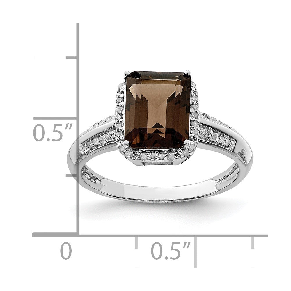 Sterling Silver Rhodium Octagonal Diam. & Smoky Quartz Ring