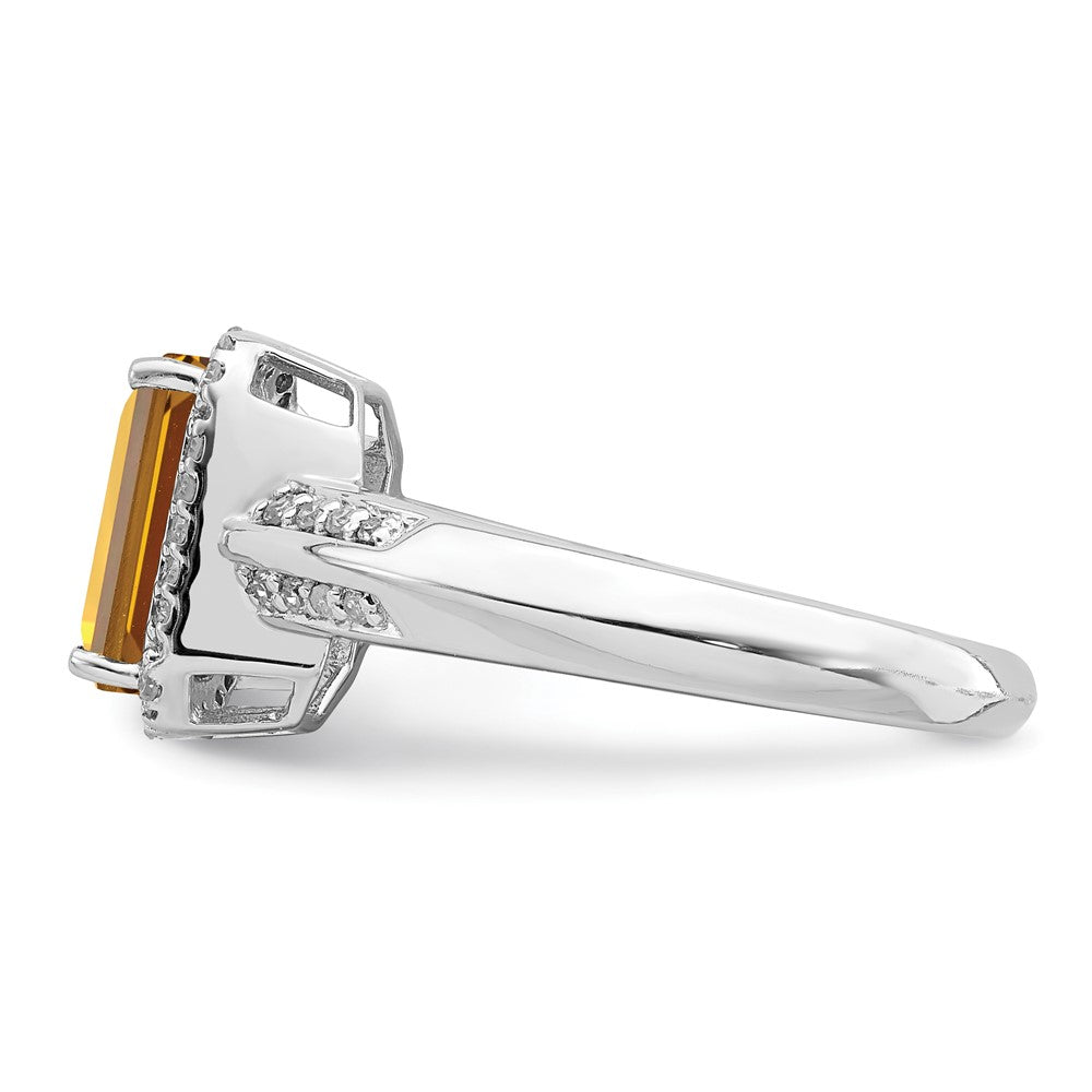 Sterling Silver Rhodium Octagonal Diam. & Whiskey Quartz Ring