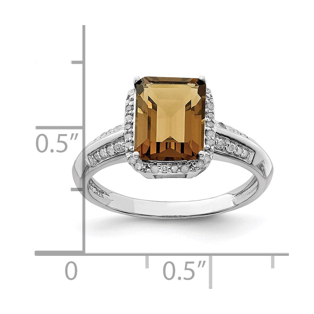 Sterling Silver Rhodium Octagonal Diam. & Whiskey Quartz Ring