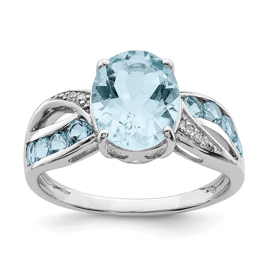Sterling Silver Rhodium Diam. & Sky Blue Topaz Ring