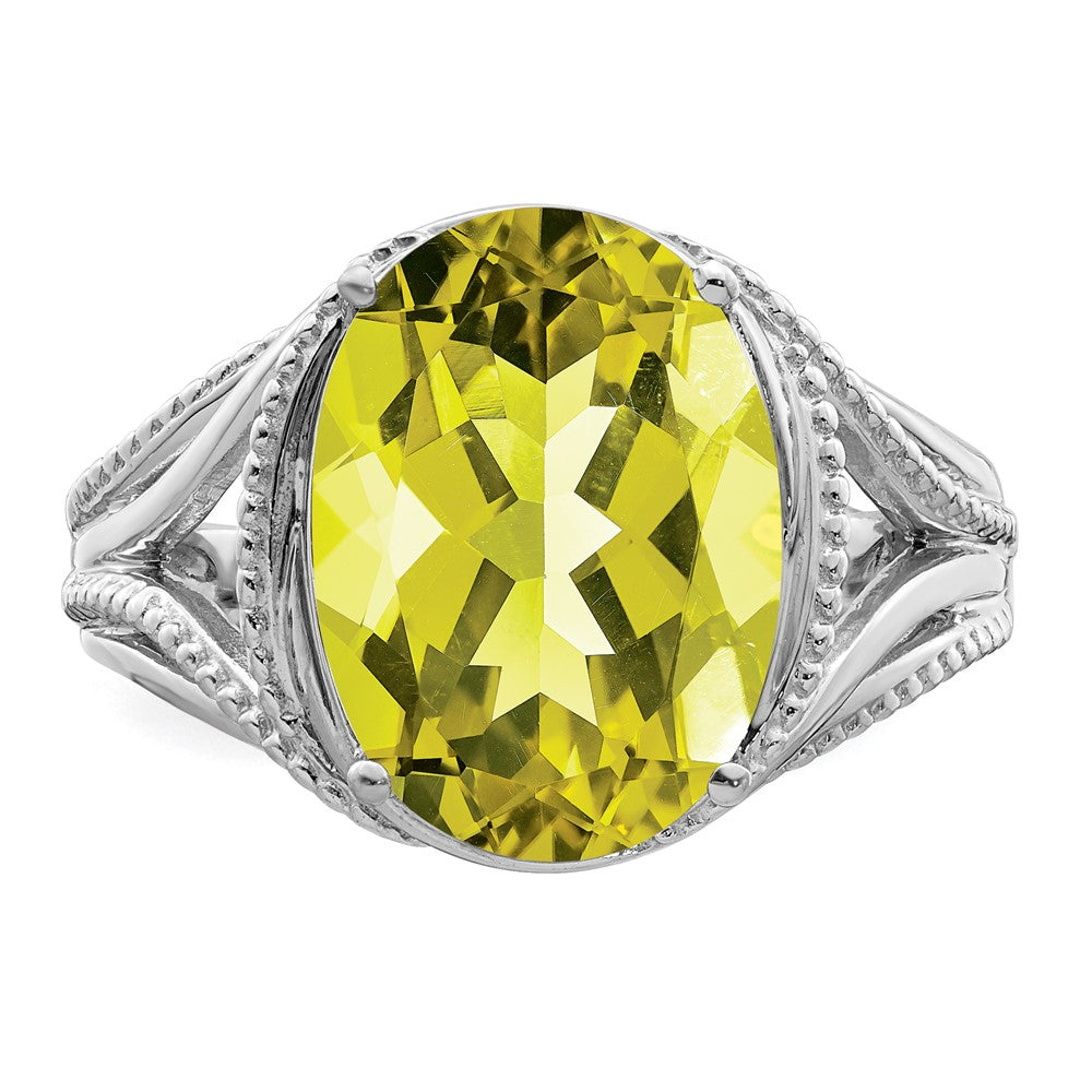 Sterling Silver Rhodium Oval Lemon Quartz Ring