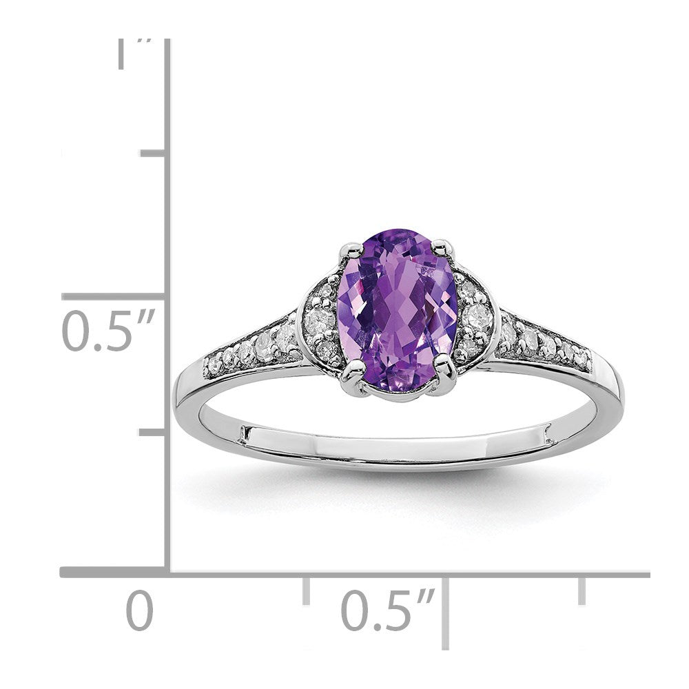 Sterling Silver Rhodium-plated Oval Diamond & Amethyst Ring