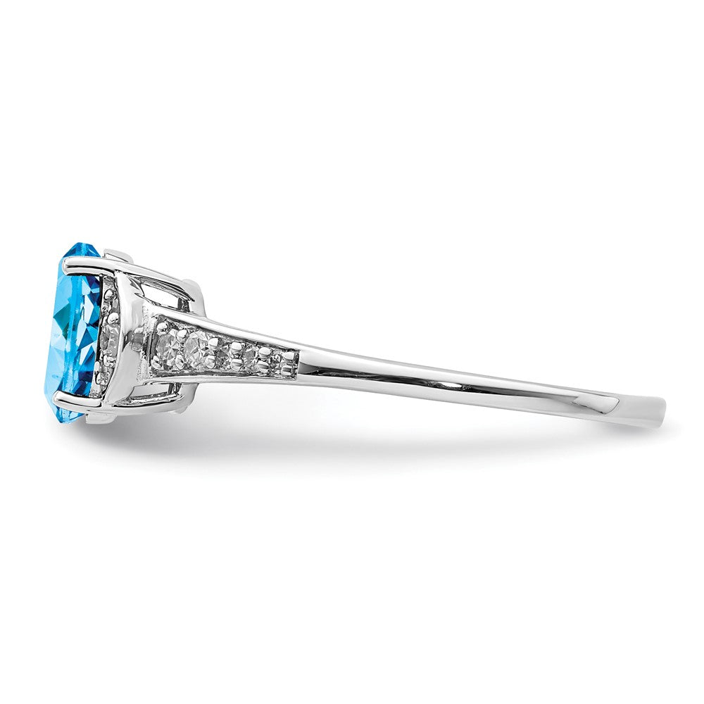 Sterling Silver Rhodium Oval Blue Topaz & Diam. Ring