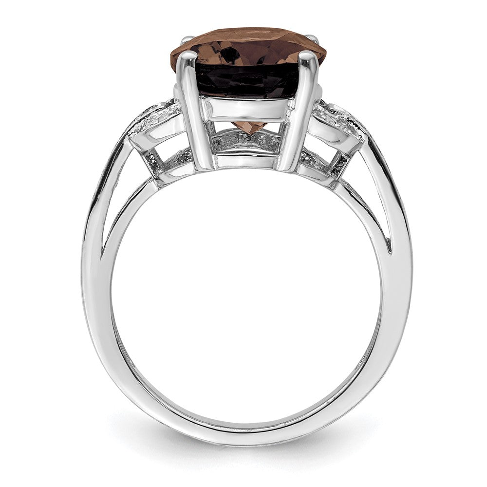 Sterling Silver Rhodium Oval Smoky Quartz & Diam. Ring