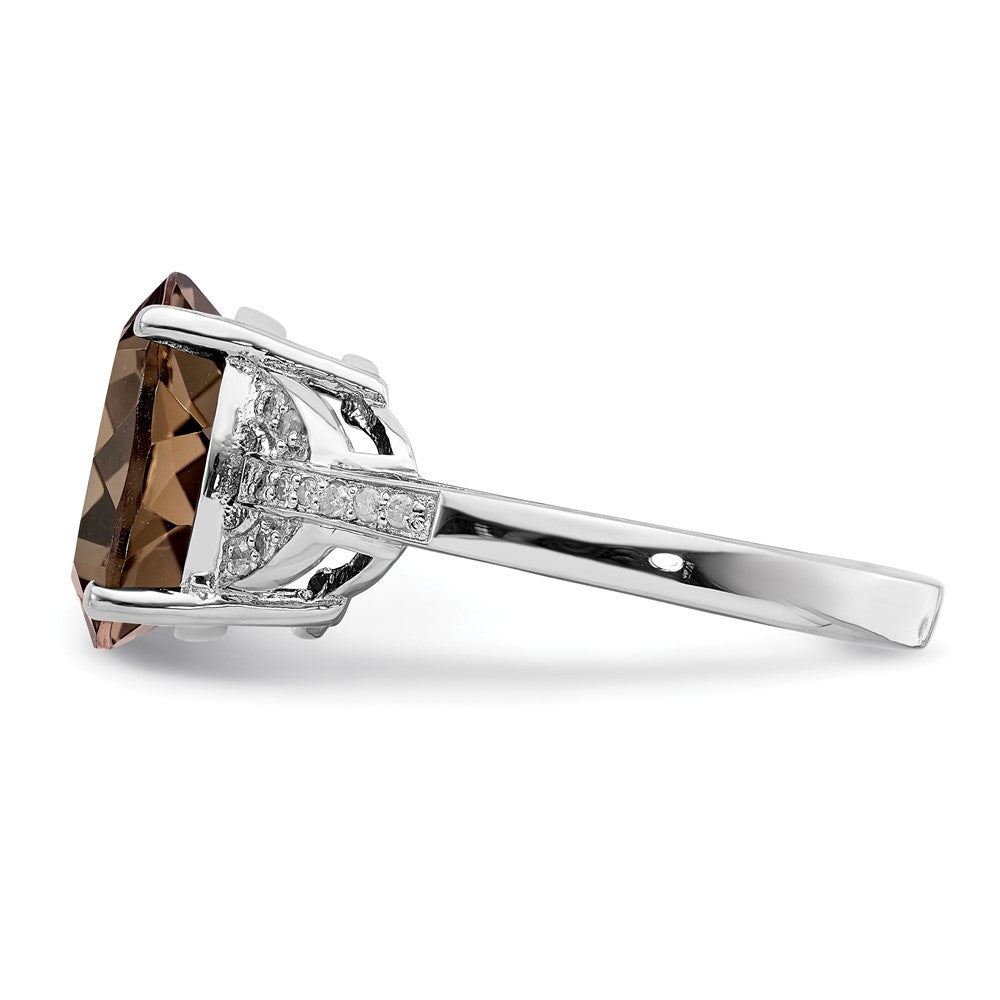 Sterling Silver Rhodium Oval Smoky Quartz & Diam. Ring