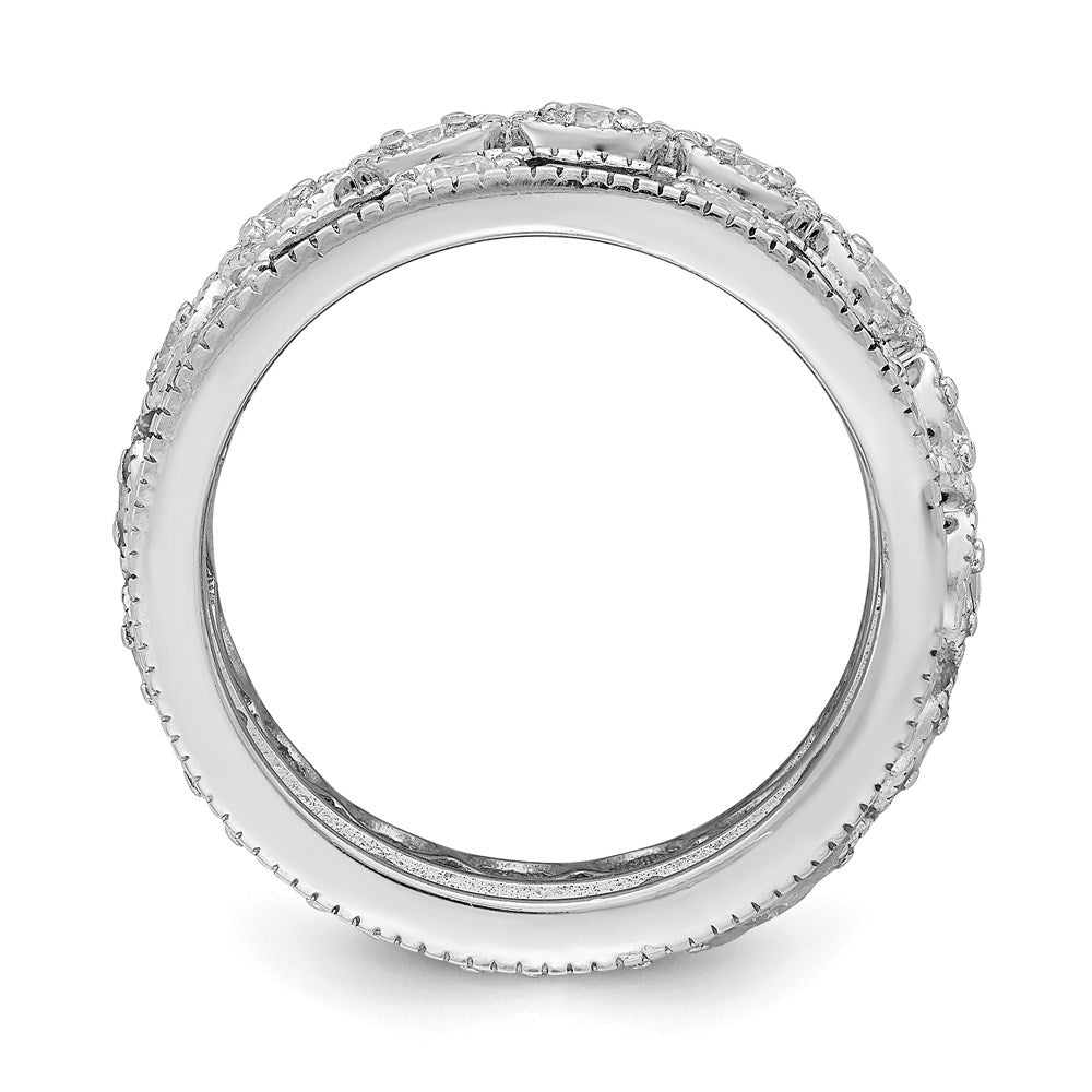 Sterling Silver Rhodium plated Blue & White CZ 3 Band Set