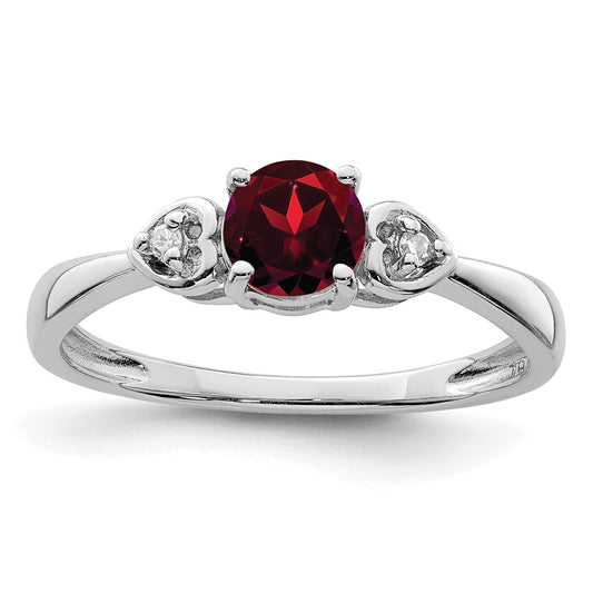 Sterling Silver Rhodium Plated Diamond and Garnet Ring
