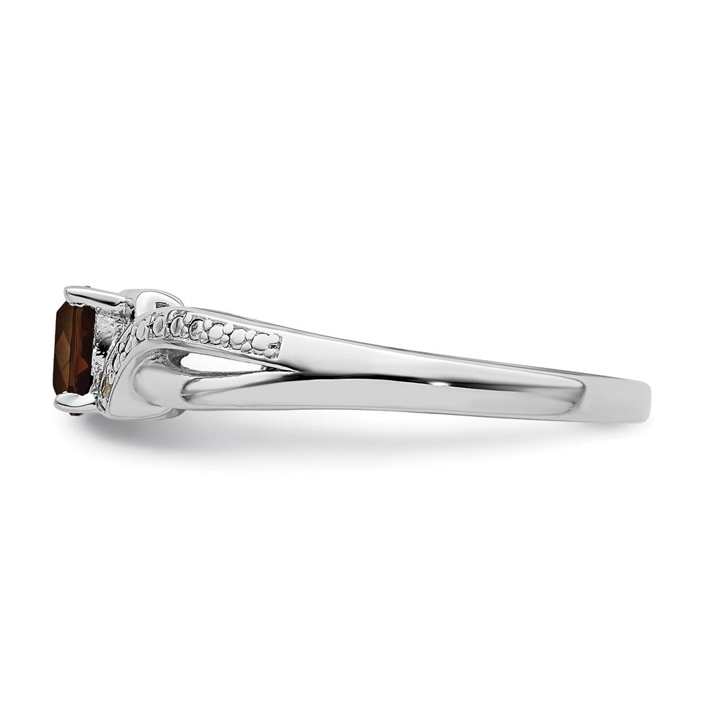 Sterling Silver Rhodium Smoky Quartz Diam. Ring