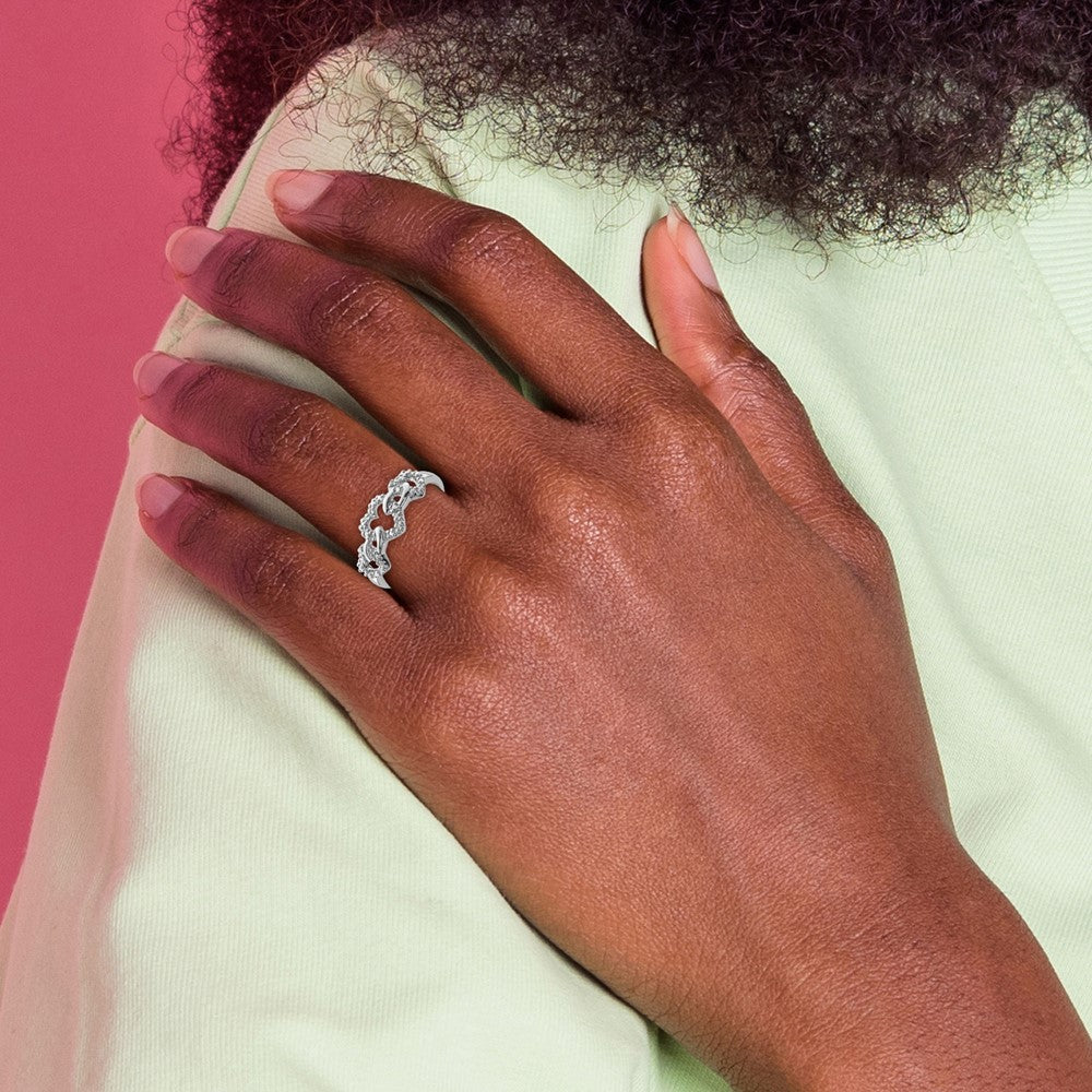 Sterling Silver Rhodium Plated Diamond Triple Heart Ring