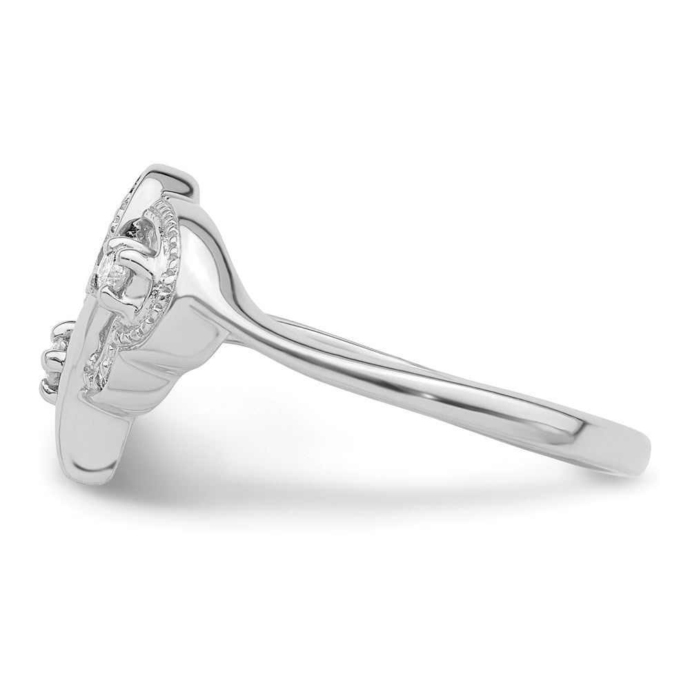 Sterling Silver Rhodium Plated Diamond Double Heart Ring