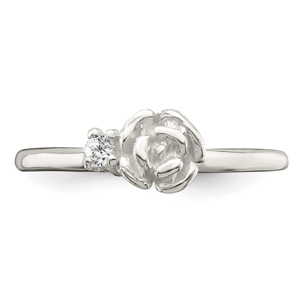 Sterling Silver Clear CZ Rose Ring