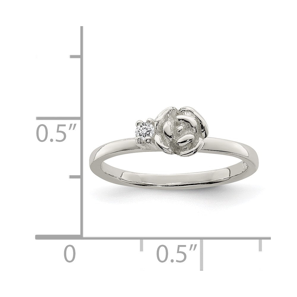Sterling Silver Clear CZ Rose Ring