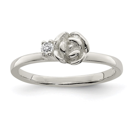 Sterling Silver Clear CZ Rose Ring