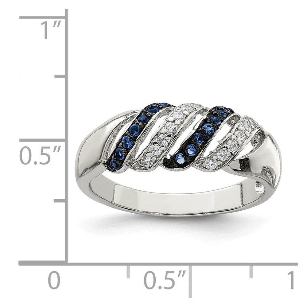 Sterling Silver Rhodium-plated Polished CZ & Blue Glass Stone Ring