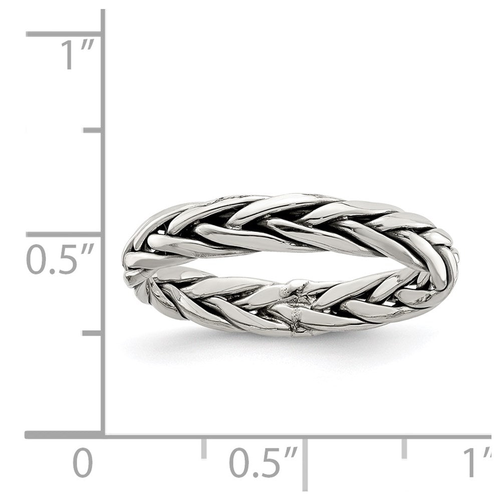 Sterling Silver Antiqued Weave 3.25mm Ring