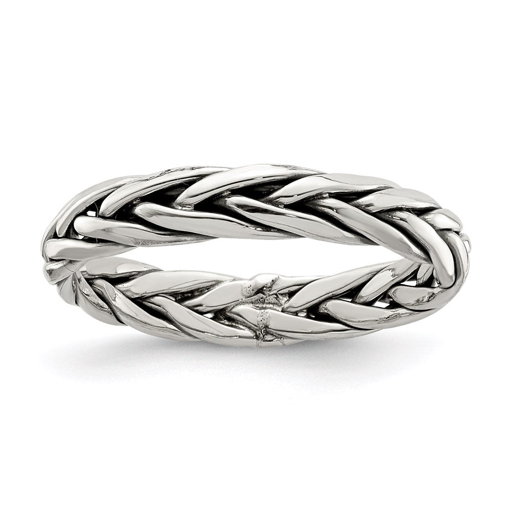 Sterling Silver Polished Antiqued Weaved 3.25mm Ring